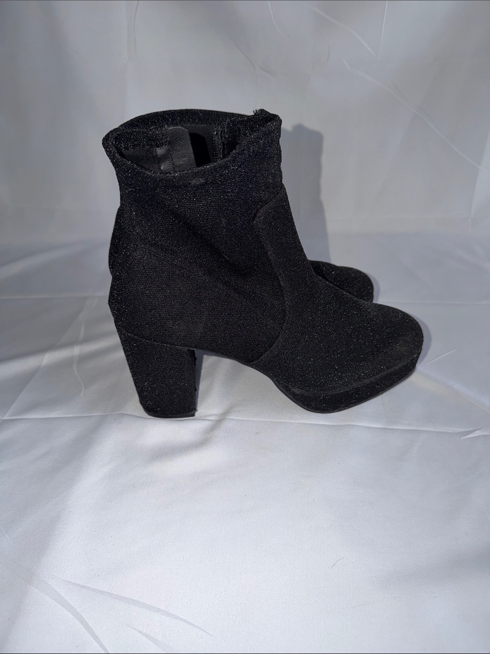 Mari A. Itsie Black Shimmer Glitter Platform Chunky Block Heel Booties 10 LN - Picture 2 of 5